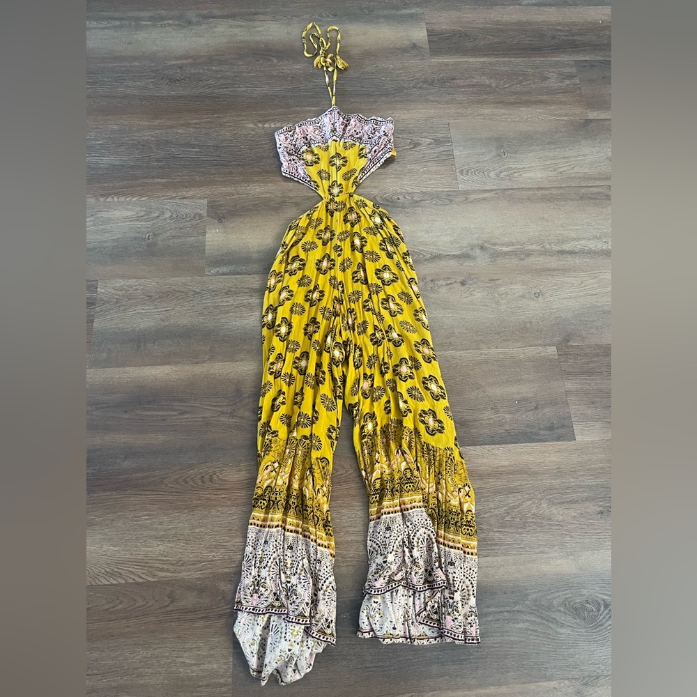 Free People Mariabelle Yellow Mustard Jumpsuit Moraccan Size Medium - Picture 4 of 6